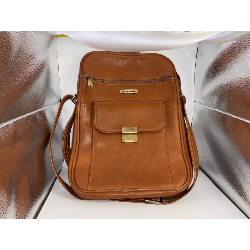 VTG Samsonite Crossbody Travel Bag Camel Vinyl 16 X 10